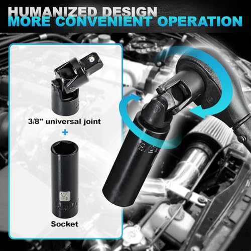 Impact Socket Set, 3/8 inch 50 Piece SAE and Metric Set, Standard SAE (5/16 to 3/4 inch) and Metric (8-22mm) 6 Point, Extension Bars, Impact Universal Joint, Adapter, Cr-V Steel - size: 3/8inch 50PCS