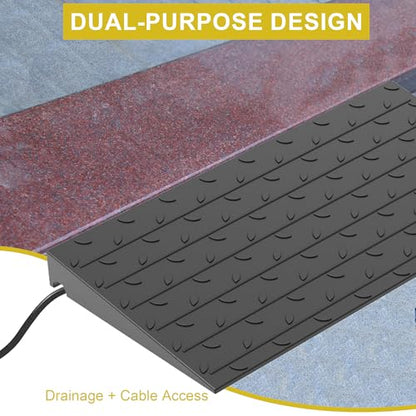 OrangeStar Heavy Duty 3" Rise Rubber Threshold Ramp | Wheelchair & Scooter Ramp with Cord Channel, Non-Slip Angled Entry for Doorways, Steps & Garages (Black, 36" Length) - size: 3in