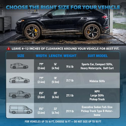 7'9" x 16' Garage Floor Mat, 610GSM PVC Containment Mat for Cars | Heavy-Duty, 1.2in Raised Edges, Waterproof Garage Protection, Non-Slip Design, Easy Hose Clean, Kit with Squeegee - size: 7'9"x16'