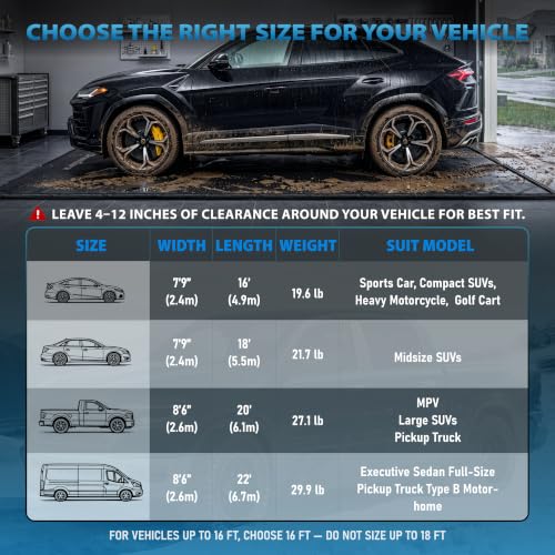 8'6" x 20' Garage Floor Mat, 610GSM PVC Containment Mat for Cars | Heavy-Duty, 1.2in Raised Edges, Waterproof Garage Protection, Non-Slip Design, Easy Hose Clean, Kit with Squeegee - size: 8'7"x20'