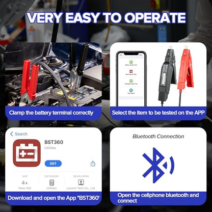 2026 Launch Upgraded BST360 6V 12V Car Battery Tester, Bluetooth Battery Load Tester Charging Cranking System Analyzer for Android/iPhone/Launch X431, 100-2000 CCA Alternator Tester Voltmeter