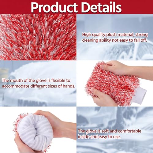 4 Pack Microfiber Car Wash Mitts Set 10x7 Inch Soft Suede Lining Car Wash Gloves, Highly Absorbent Scratch-Free Cleaning Cloths for Auto Detailing, Safe with All Soaps, Bucket (Red) - color: Red