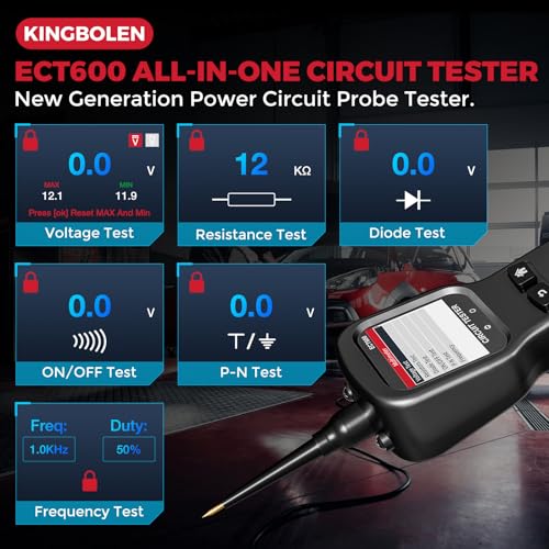 KINGBOLEN ECT600 Automotive Power Circuit Probe Tester with Battery/Relay/Fuel Inject Test, 12-24V Electrical Short/Open Circuit Finder, AC/DC Voltage,Component Activation, Oscilloscope Display,36FT | 12-24V Electrical Short/Open Circuit Finder Relay Fuel