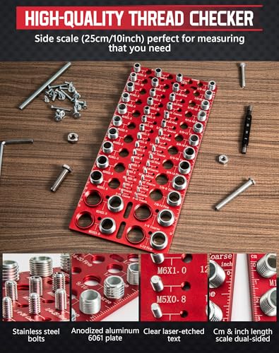 56 Thread Checker, VEXTHYX 30 Standard and 26 Metric nut and Bolt Thread Gauge, SAE & Metric Bolt Size Finder for Bolt Gauge Measuring, wall-mountable Bolt Thread identifier Tool with Inch & CM Ruler - size: 56 Thread Checker