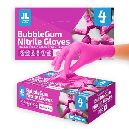 London Labs 4 Mil – Fuchsia Pink Nitrile Gloves – Disposable Latex Free & Powder Free– Chemical Resistant, Pink Rubber Gloves - size: X-Small, style: Bubblegum - 200 Count