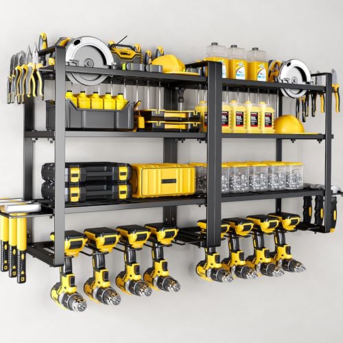 Hipidian Power Tool Organizer Wall Mount - Storage Rack with 4 Drill Holders for Drills Cordless Tools. Heavy Duty Iron Garage Tool Organizer Storage for Workshop Shed (4 Slots 4 Layers 2 Pcs) - size: 4 Slots 4 Layers 2 Pcs