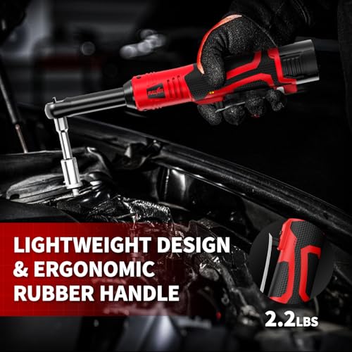 FULLYEA Cordless Electric Ratchet Wrench Set, 40 Ft-lbs, 550 RPM Power Ratchet,16.8V electric ratchet 3/8" drive with Variable Speed, 1/4" Adapter, LED Light, 2 * 2.0Ah Batteries and Fast Charger