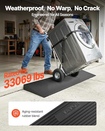 VEVOR 1.2" Rise Cuttable Threshold Ramp for Doorways, 35.4" Wide Natural Rubber Wheelchair Ramp, Non-Slip Solid Rubber Ramp with Double-Sided Tape for Doorways, Driveways, Bathroom, Smooth Tile - size: 1.2‘’ Rise