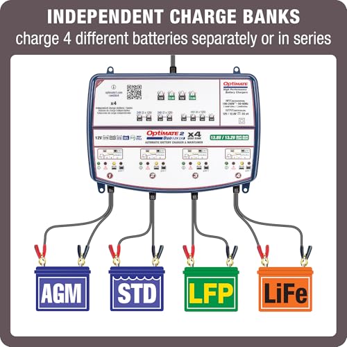 Tecmate Optimate 2 Duo x 4 Bank, TM-575, Bronze Series: 5-Step 4X 12V / 12.8V 2A Sealed Battery Charger & maintainer,Blue - size: OptiMATE 2 DUO x 4 BANK, 12V / 12.8V 2A