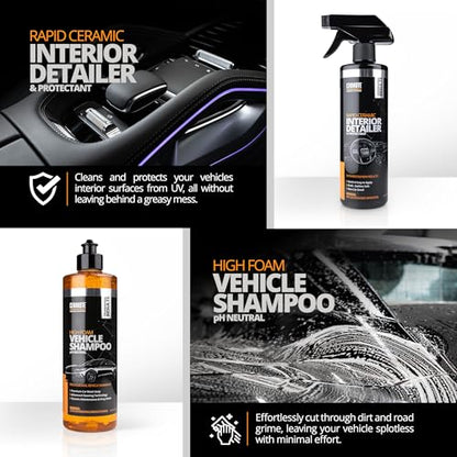 Cerakote Foundation Bundle - Exterior Wash & Ceramic Protection Kit with Microfiber Towels - At-Home Car Wash and Detailing Set - Easy Ceramic Protection for Vehicle Interior and Tires
