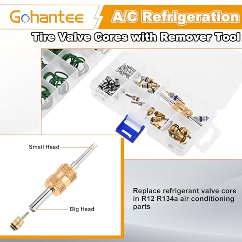 310PCS Car A/C Repair Kit O-Ring Set AC Valve Cores R12 R134a Refrigeration | 270PCS O-Ring Seals Kit 18 Sizes + 40PCS Car Air Conditioner Valve Core with Double Head Dual Dismantling Remover Tool