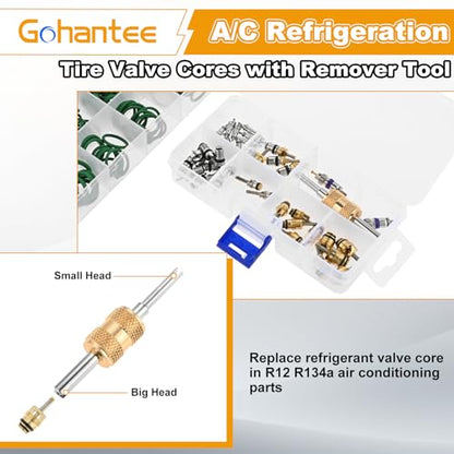 310PCS Car A/C Repair Kit O-Ring Set AC Valve Cores R12 R134a Refrigeration | 270PCS O-Ring Seals Kit 18 Sizes + 40PCS Car Air Conditioner Valve Core with Double Head Dual Dismantling Remover Tool