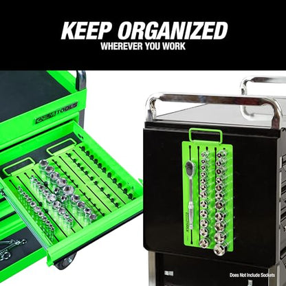 OEMTOOLS 22389 Pro Magnetic Socket Tray, Customizable Ratchet Organizer, Adjustable Drive Studs, Portable Socket Set Organizer, 5 Row Socket Organizer