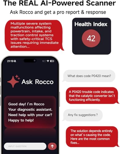 Rocco OBD2 Scanner Bluetooth for iOS Android, AI Diagnostic Tool for Car Repair, No Subscription Fee, AutoVIN, 45000+ Fault Codes, Check & Clear Engine Codes, Real-Time Data, Vehicles 1996+(Black) - color: Black