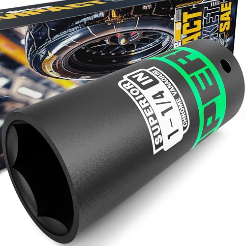 1/2" Drive Impact Socket, 1-1/4 inch Deep Socket, SAE, 6 Point, CR-V, for Car Repair, Loosen the Fastening Nut - size: 1/2" Drive 1-1/4 Inch Deep