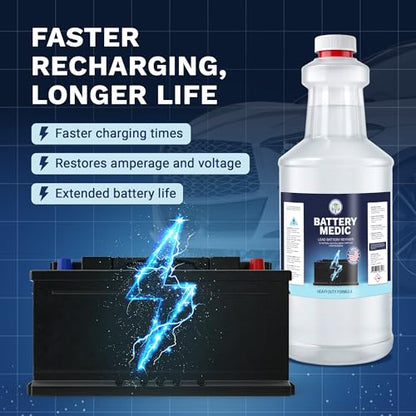 Professional Battery Restorer & Maintainer Reconditioning Formula – Restores & Extends Battery Life for 6V, 8V, 12V & 48V Lead-Acid, AGM & Gel Batteries – 32 oz. High-Performance Solution