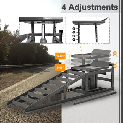 2 Pack Hydraulic Car Ramps, 5 Ton (11000 lbs) Low Profile Steel Service Ramps with Safety Valve, 3-Level Adjustable Height, Red, Heavy Duty Vehicle Lift for Garage, Truck, and Auto Repair,Black - color: Black