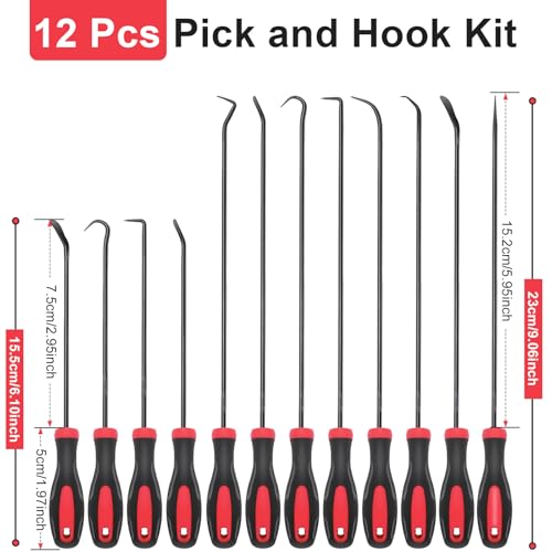 Keze 12 Pcs Pick and Hook Tool Set Includes Long & Mini Precision Pick Tool Kit for Car Auto Oil Seal/O-Ring Seal Gasket Pick Hooks Puller Remove - color: Black-12 Hook and Pick Set