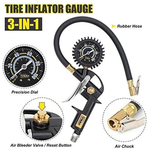 18 Pieces Air Compressor Accessories kit, 1/4 in x 25 ft Recoil Poly Air Compressor Hose Kit, 1/4" NPT Quick Connect Air Fittings, 100 PSI Tire Inflator Gauge, Blow Gun, Couplers and Plugs