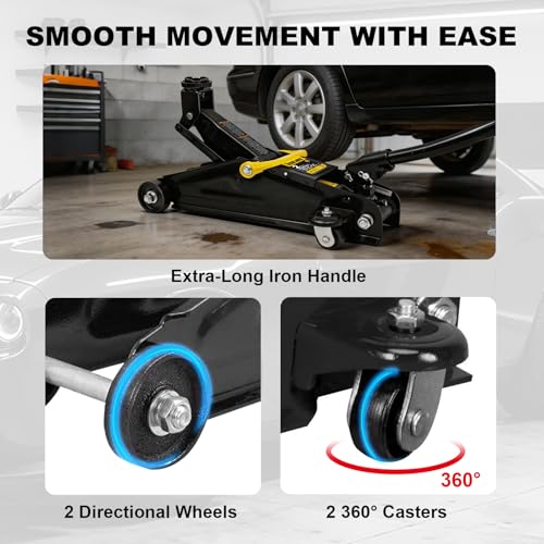 Torin 2 Ton Hydraulic Floor Jack, 4000 lbs Capacity Low Profile Trolley Service Jack with 5.2"-13.3" Lifting Range, Heavy Duty Steel Car Jack for Sport Utility Vehicle, Cars, Black - size: 2 ton floor jack