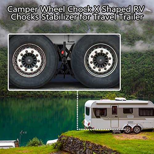 Camper X-Shaped Wheel Chock Stabilizer, 2 Sets RV Stabilizer Wheel Chock Scissor, X Chocks Wheel Stabilizer for Travel Trailer Allow Drill Adjust with Hex Socket, Tool Kit and Password Locks-Black - color: black
