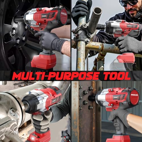 DIYtoolifz Cordless Impact Wrench 1/2 inch Compatible with Milwaukee 18v Battery, 1700 Ft-lbs High Torque Impact Driver, Electric Impact Gun with 4 Modes & LED Light for Car, Truck, Mower(Bare Tool) - size: 1/2 inch, style: Compatible with Milwaukee 18V B