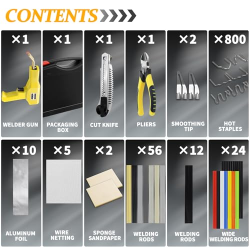 220W Plastic Welder,Plastic Welding Kit Car Bumper Repair 1000pcs Hot Staples &92pcs 7 Types of Welding Plastic Welding Rods for Car Bumper Plastic Crack Repair (Yellow) - style: Hot Staples-yellow