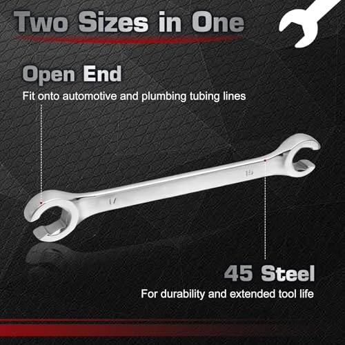 Flare Nut Wrench 15mm x 17mm Double Open End 45 Steel Metric Brake Line Wrenches 15-Degree Offset Design for Removing and Onstalling Nuts in Automotive, Plumbing, and Industrial Applications - size: 15*17mm