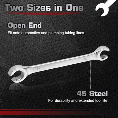 Flare Nut Wrench 15mm x 17mm Double Open End 45 Steel Metric Brake Line Wrenches 15-Degree Offset Design for Removing and Onstalling Nuts in Automotive, Plumbing, and Industrial Applications - size: 15*17mm