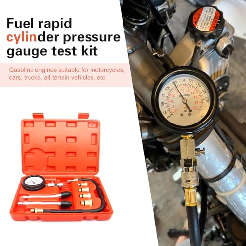 8 Pieces Petrol Engine Cylinder Compression Tester Kit, Automotive Tool Pressure Gauge, Universal Car and Motorcycle Engine Testing Tools for Cylinder Pressure Gauge (Red)