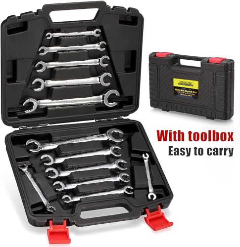 Flare Nut Wrench Set,12-Piece Chrome Vanadium Steel Line Wrench Set SAE & Metric 1/4"-7/8" and 6-21mm with Organizer Box