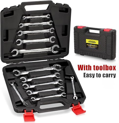 Flare Nut Wrench Set,12-Piece Chrome Vanadium Steel Line Wrench Set SAE & Metric 1/4"-7/8" and 6-21mm with Organizer Box