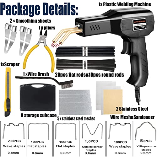 Upgraded 220W Plastic Welder Bumper Repair Kit,2-in-1 Plastic Welding Kit 800PCS Hot Staples & 30pcs Plastic Welding Rods,Hot Stapler Plastic Repair Kit for Car Bumper Kayak Crack Repairs(black) - color: Black, size: 220w