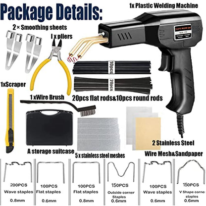 Upgraded 220W Plastic Welder Bumper Repair Kit,2-in-1 Plastic Welding Kit 800PCS Hot Staples & 30pcs Plastic Welding Rods,Hot Stapler Plastic Repair Kit for Car Bumper Kayak Crack Repairs(black) - color: Black, size: 220w