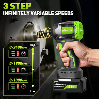 1/2 Brushless Cordless Impact Wrench Kit, Max 850Nm (630ft-Lbs) Lightweight Electric Impact Gun with Variable Speed, 1 Pack 20V 4Ah Battery, 4 Sockets for Home & DIY Project - style: 850N.m with 1 Battery