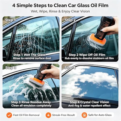 Car Glass Oil Film Remover, Windshield Polishing Cleaner Kit with Microfiber Towel, Anti-Glare Anti-Fog Formula Cleans Oil Stains, Wiper Marks, Road Dirt & Water Spots for Auto 100ml(1pc)