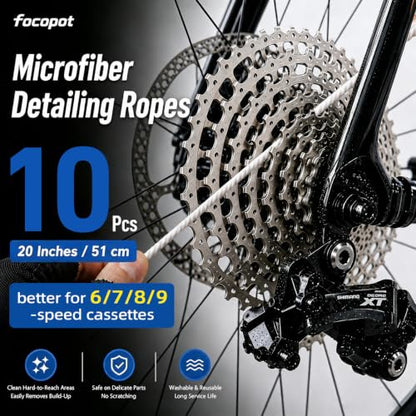 focopot Bike Cleaning Kit with 25 oz Bike Cleaner,10 Gear Floss,Toolbox | 13 Pcs,10oz Degreaser,2oz Lube,Scrubber,Suitable for Mountain/Road/E Bike,Biodegradable Safe Formula,Bike Cleaning Brush Tool