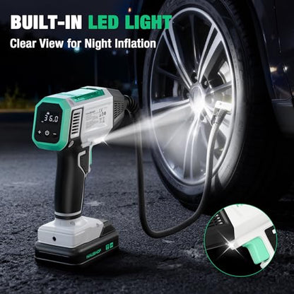 HAUSHOF Tire Inflator Portable Air Compressor, 150 PSI Air Pump, Dual Power | 20V Battery & 12V DC Power, Auto Shut-Off, Digital Gauge & LED Light, Ideal for Cars, Motorcycles, Bikes