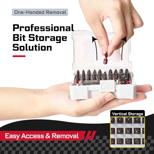 Geinxurn 32Pieces Impact Screwdriver Bits Set, S2 Steel Magnetic Phillips/Square/Torx Muliti Insert Bits Tips Set with Impact Bit Holder and 1/4”Socket Adapter(Beige Storage Box Case) - style: FQ032025-ABG