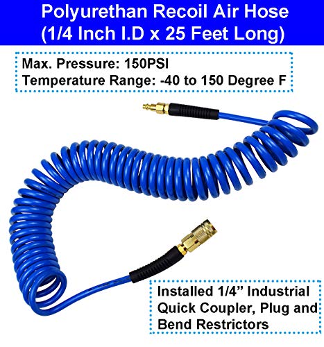 YOTOO Air Compressor Accessories Kit, Heavy Duty 1/4" x25' Air Hose Kit with 150 PSI High Accuracy Digital Tire Inflator Gauge, Adjustable Air Blow Gun Kit