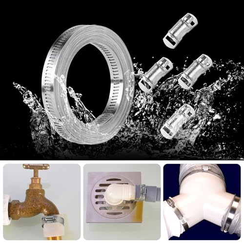 Hose Clamps 304 Stainless Steel, DIY 12FT Metal Strap + 10 Stronger Fasteners, Large Adjustable Hose Clamp Pipe Clamp for Plumbing, Washing Machine, Mechanical - size: 12 FT Metal Strap + 10 Fasteners