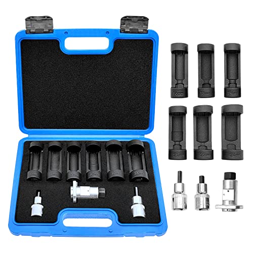Strut Nut Socket 16mm 18mm 19mm 21mm 22mm 24mm with 12 Point 1/2" Drive Suspension Strut Spreader Socket 9pc Shock Absorber Tool