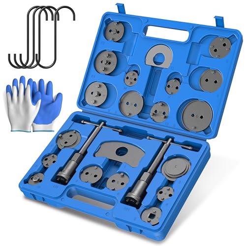 Heavy Duty Disc Brake Piston Caliper Compressor Wind Back Tool Universal Sets for Brake Pad Replacement with Hanger Hooks-28 Pieces - color: Blue Silver