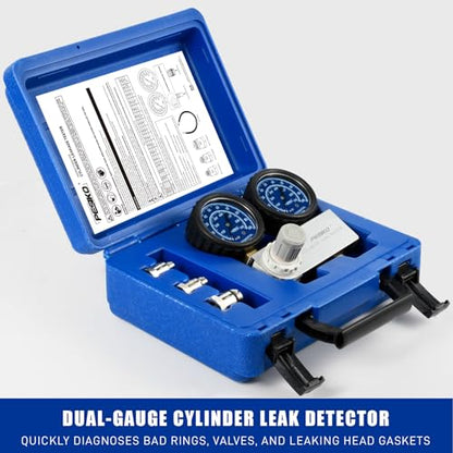 Cylinder Leak Tester Kit with Dual-Gauge, Engine Leak Detector Kit | Dual-gauge 0-100PSI/700kPa, Fits 10-18mmSpark Plugs, for Cars, Motorcycles, Mowers - color: Cylinder Leak Tester Kit