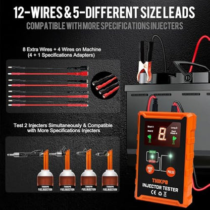 Universal Fuel Injector Tester and Cleaner Tool Kit, DIY Cleaning Tool Kit | with 8 Size Cleaning Adapters, 8 Pulse Modes, 4 Wires Dual Channel for 2 Fuel Injectors Simultaneously Test, 12V/5V Output