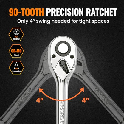 1/2" Drive Ratchet Wrench Set, 90T Quick-Release Reversible Ratchet, Cr-Mo Head with 5" Extension Bar for Automotive & Home Repair - size: 1/2"