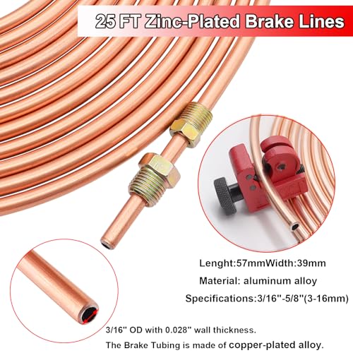 Tnisesm 3/16Inch Brake Line kit Include Copper-Plated Brake Lines with Fitting (16Pcs Fittings,2Pcs Unions+4Pcs Nut) Brake line Bender Single Flare Tool,Cutter 3/16Inch Brake line kit - style: 3/16 Gold Brake Line Kit with Tube Bender