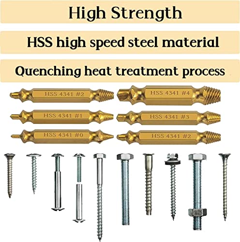 Damaged Screw Extractor-Kit Stripped-Screws Removal-Tool - Broken Screw Extractor Speed Out Screw Extractor Set 6PCS Cooswai