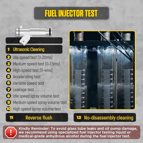 CMTOOL Fuel Injector Cleaner Machine, Ultrasonic Cleaning Kit, 9 Test Modes, Auto Fuel Injector Cleaner and Tester, Motorcycle Automotive Tool, 800ml Ultrasonic Tank