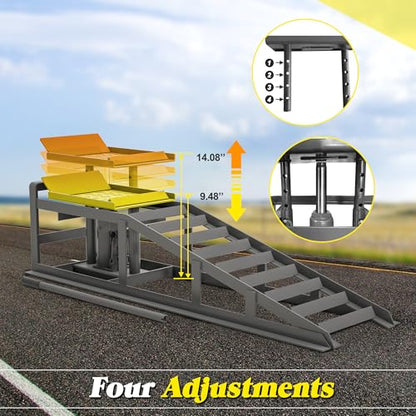 Hydraulic Car Ramps 5 T 11000 LBS, 2 Pack Heavy Duty Steel Car Ramps Lift Height 11.61 in-16.21 in, Low Profile Car Lift Service Ramps Truck Trailer Garage
